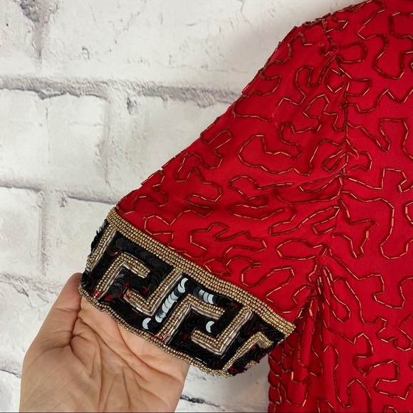 AJ Bari Vintage red silk beaded dress - Picture 4 of 10